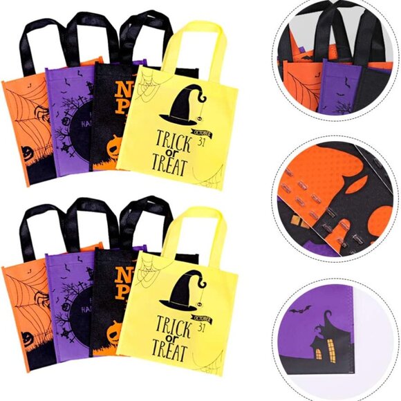 HALLOWEEN TOTE BAG TRICK OR TREAT BAGS 8 TOTES - Picture 1 of 8